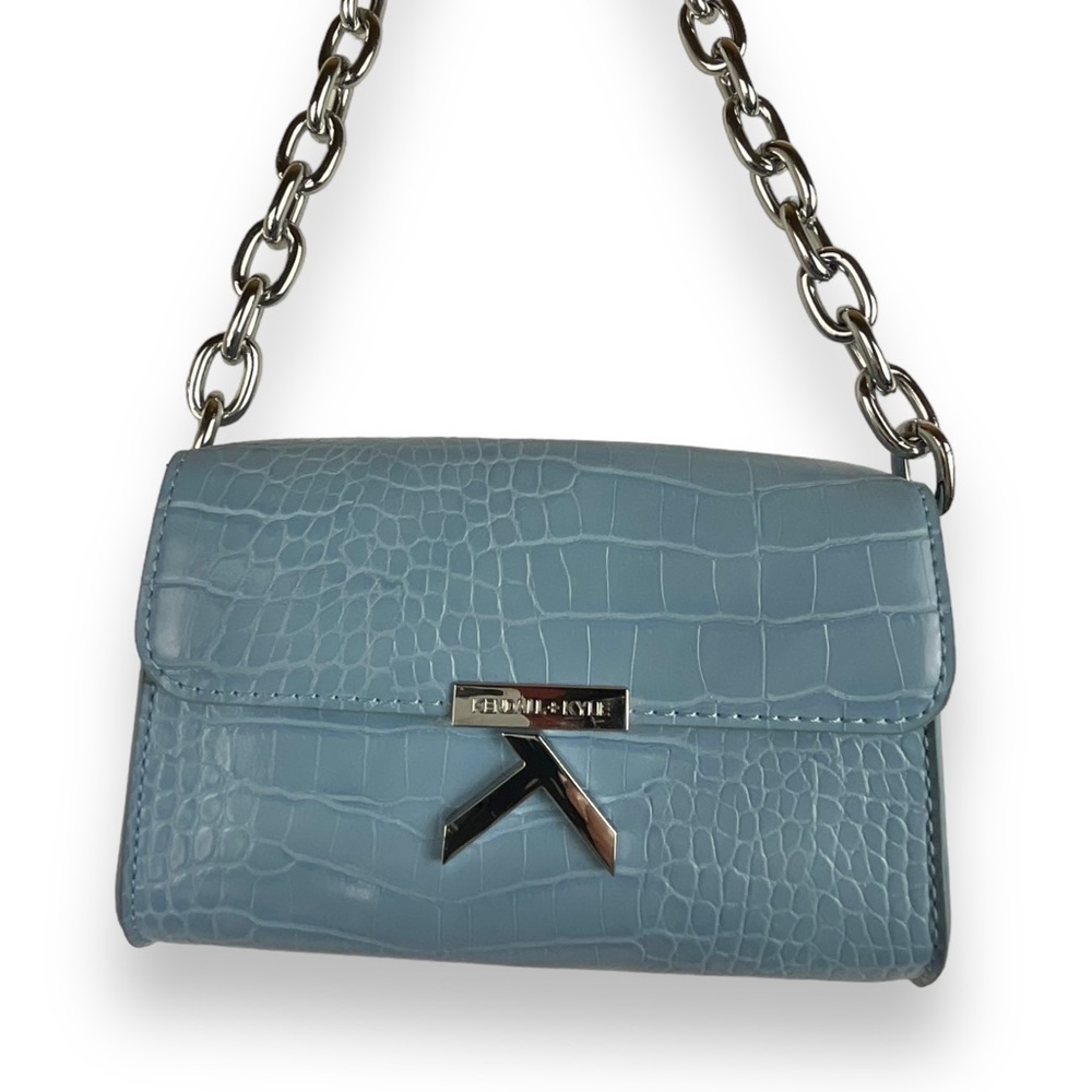 Kendall & Kylie Lisbon Bag Light Blue Chain Over Shoulder Faux Croc Small Purse
